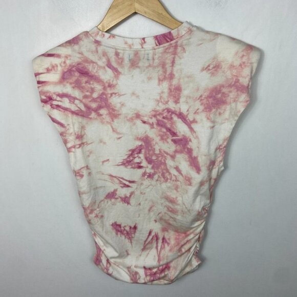 NEW Nordstrom AFRM Tie Dye Shoulder Pad Ruched Muscle Tee Size XS Boho Retro Top - Picture 13 of 14